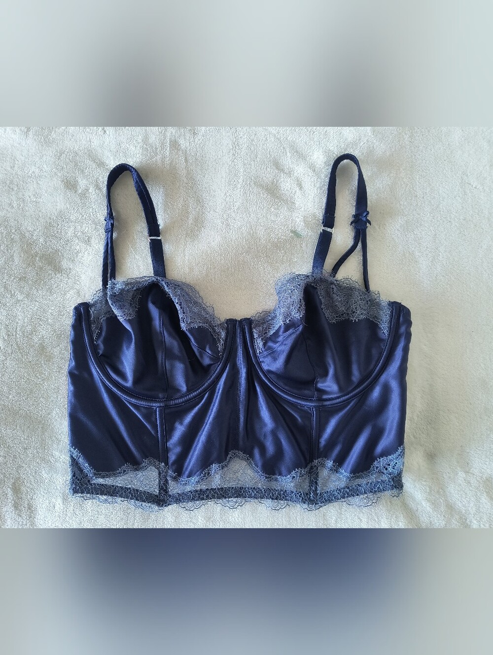 Dream Angels Navy Blue Satin Lace UnLined Balconette Corset Bra 36D